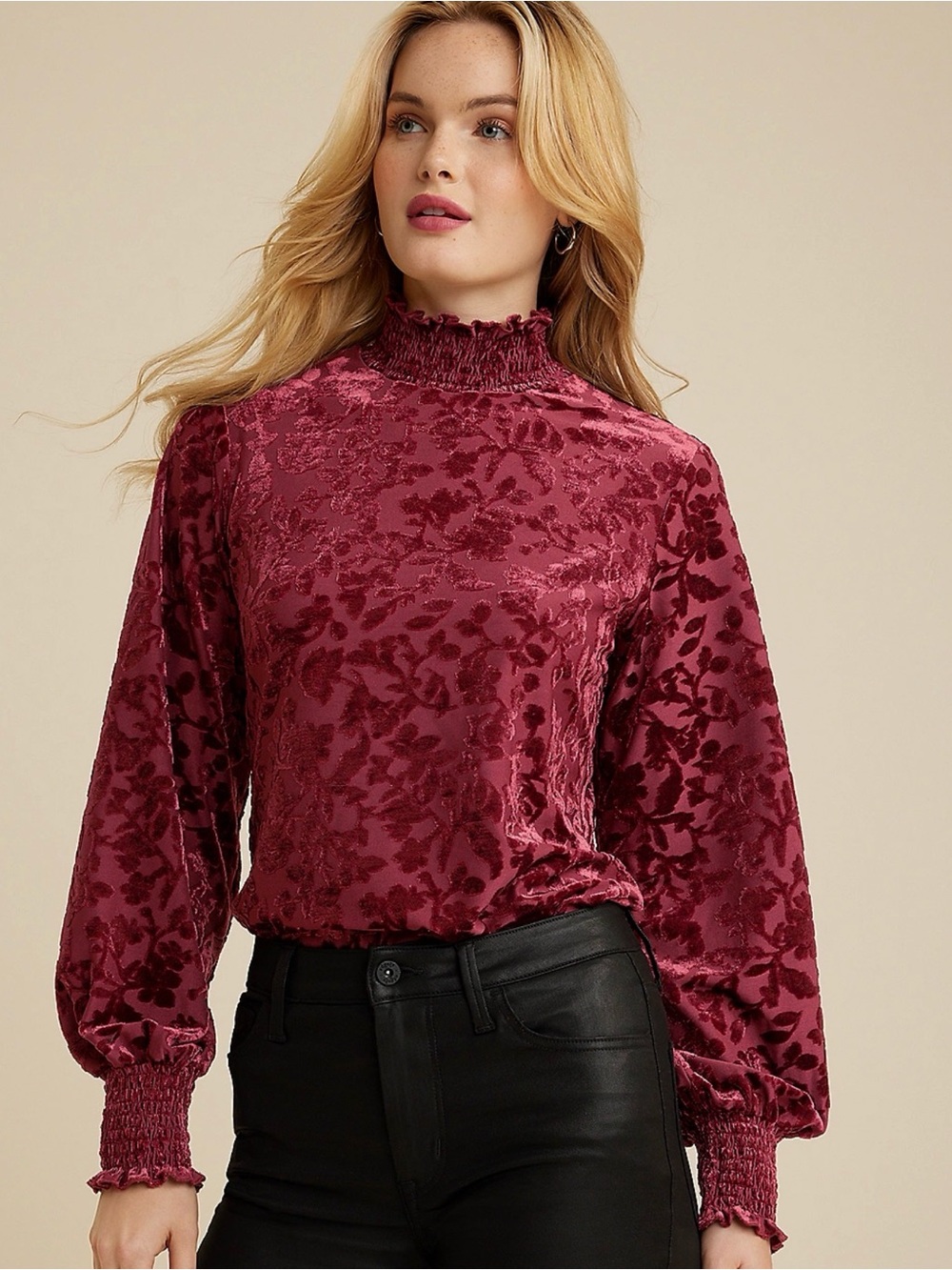 NWT Maurice’s Velvet Floral Burnout Mock Neck Top